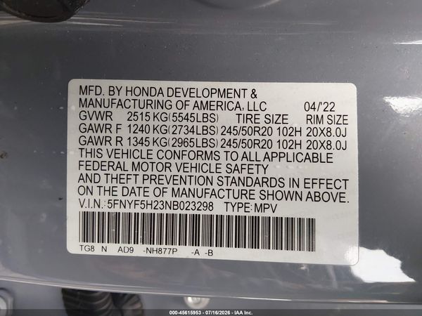2022 HONDA PILOT 2WD SPECIAL EDITION