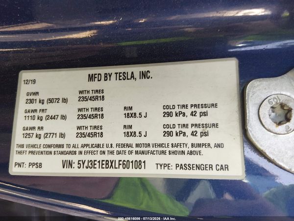 2020 TESLA MODEL 3