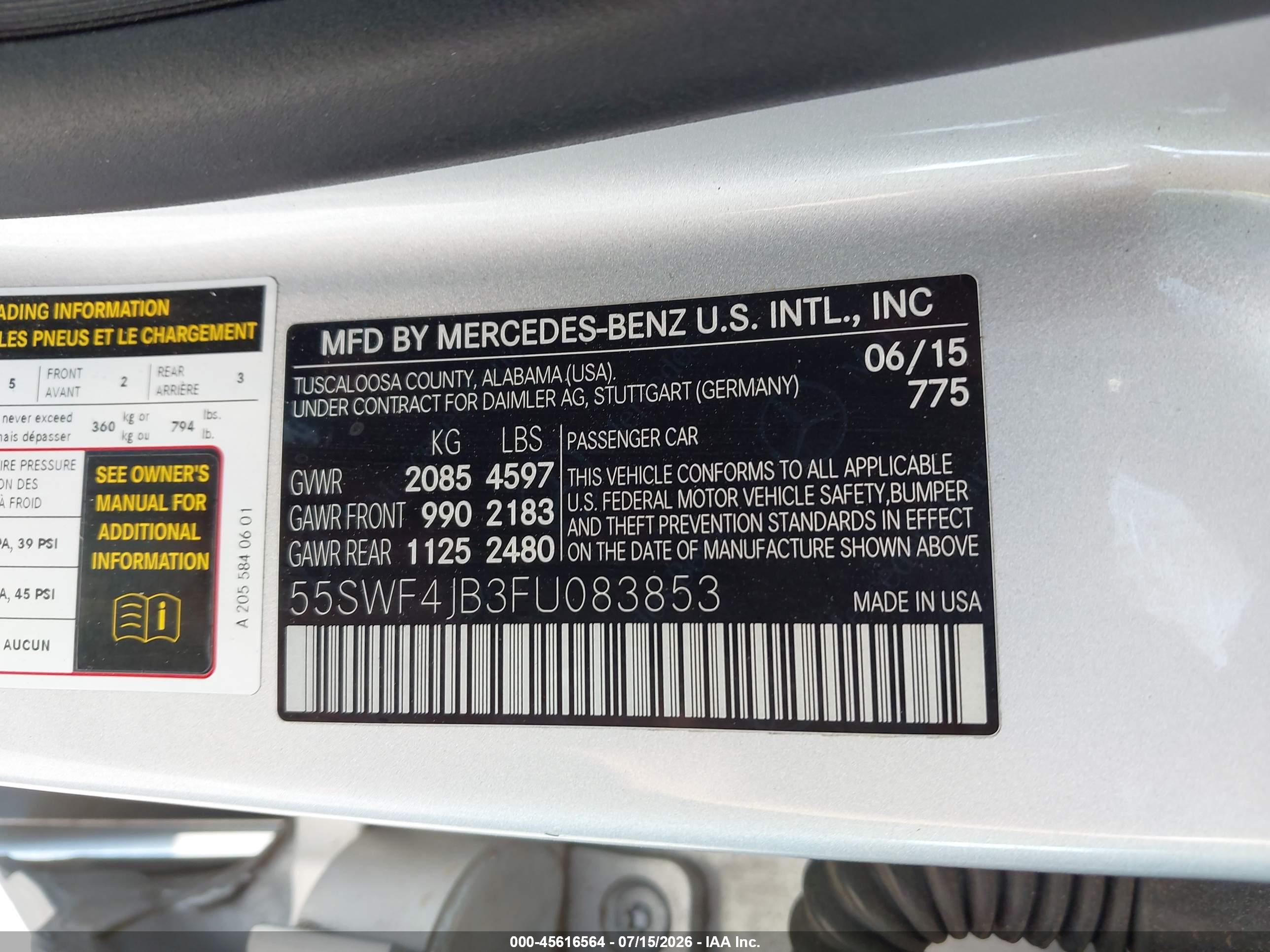 2015 MERCEDES-BENZ C 300 SPORT