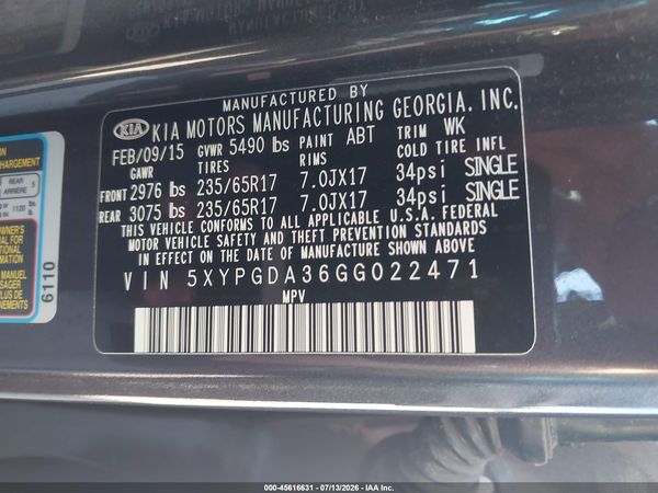 2016 KIA SORENTO 2.4L LX