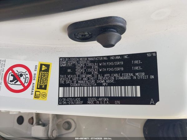 2016 TOYOTA HIGHLANDER LIMITED V6