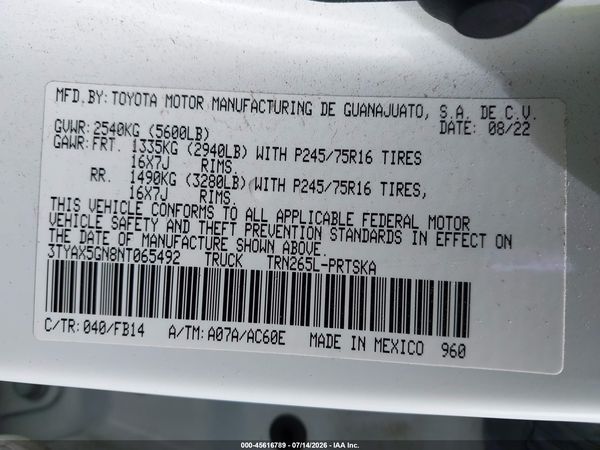 2022 TOYOTA TACOMA SR