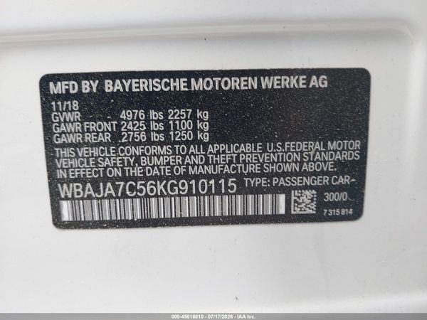 2019 BMW 5 SERIES 530I XDRIVE — I9
