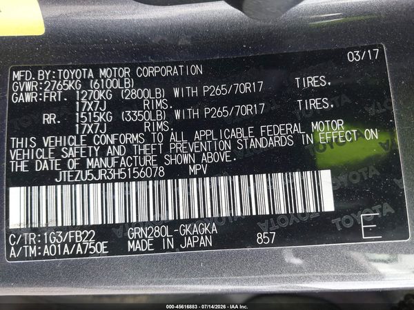 2017 TOYOTA 4RUNNER SR5