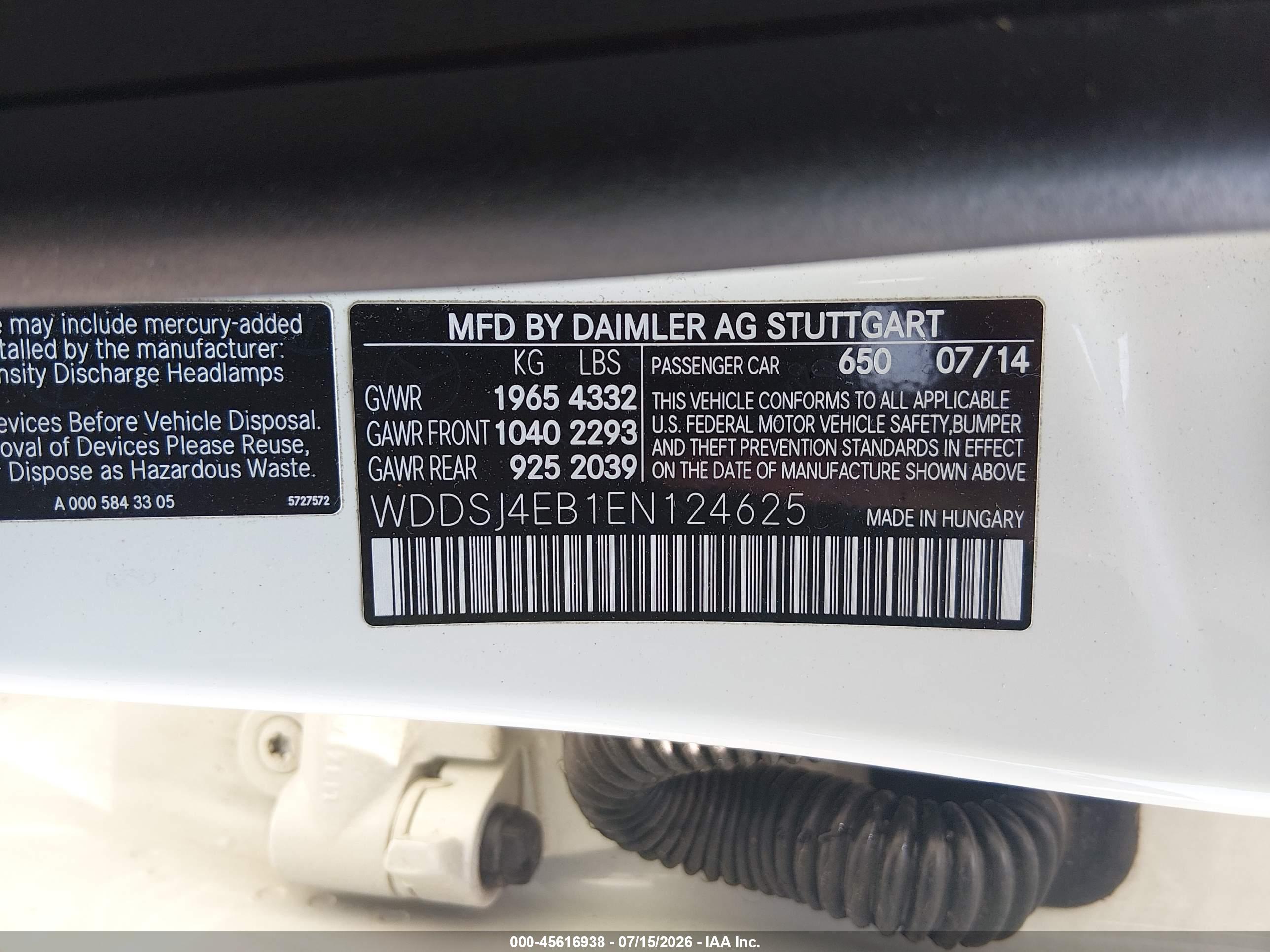 2014 MERCEDES-BENZ CLA 250 CLA250