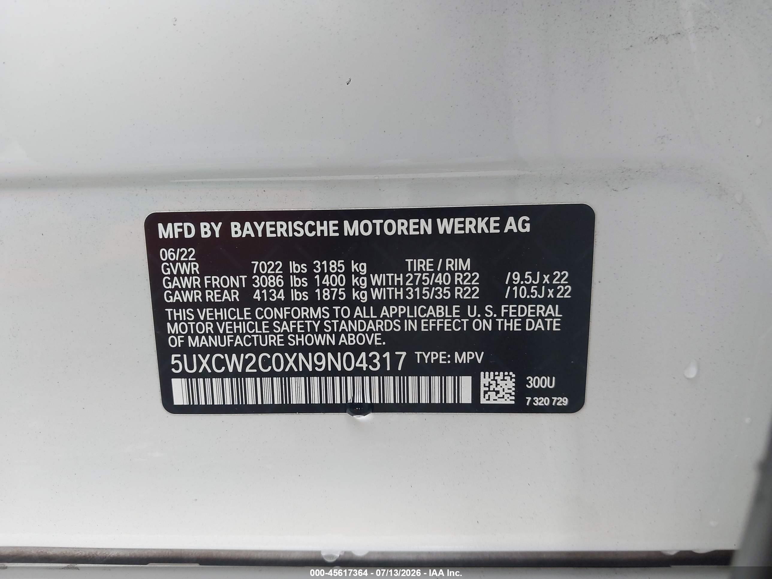 2022 BMW X7 XDRIVE40I