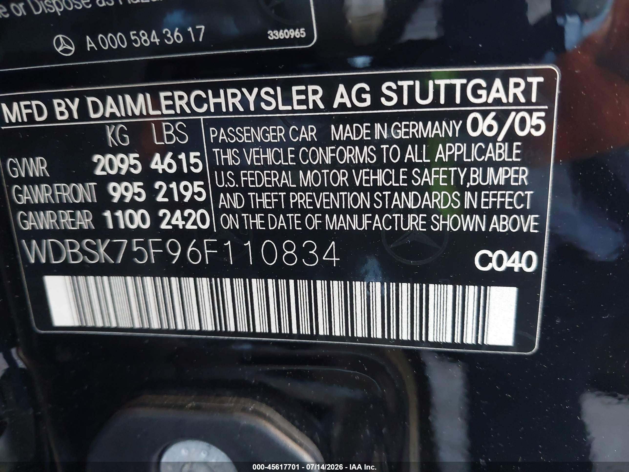 2006 MERCEDES-BENZ SL 500 SL500