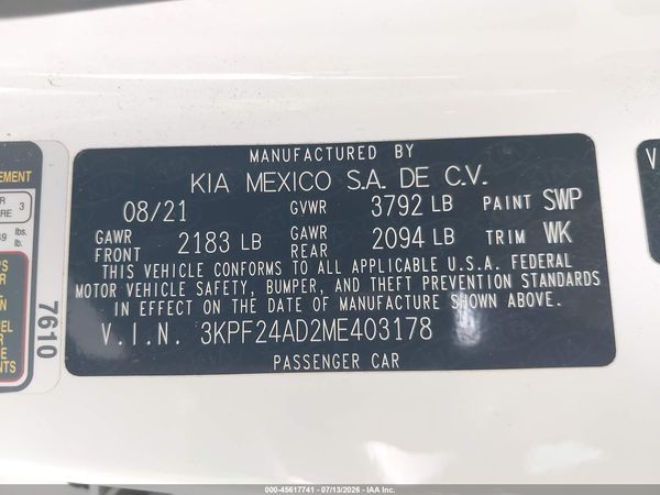 2021 KIA FORTE LXS