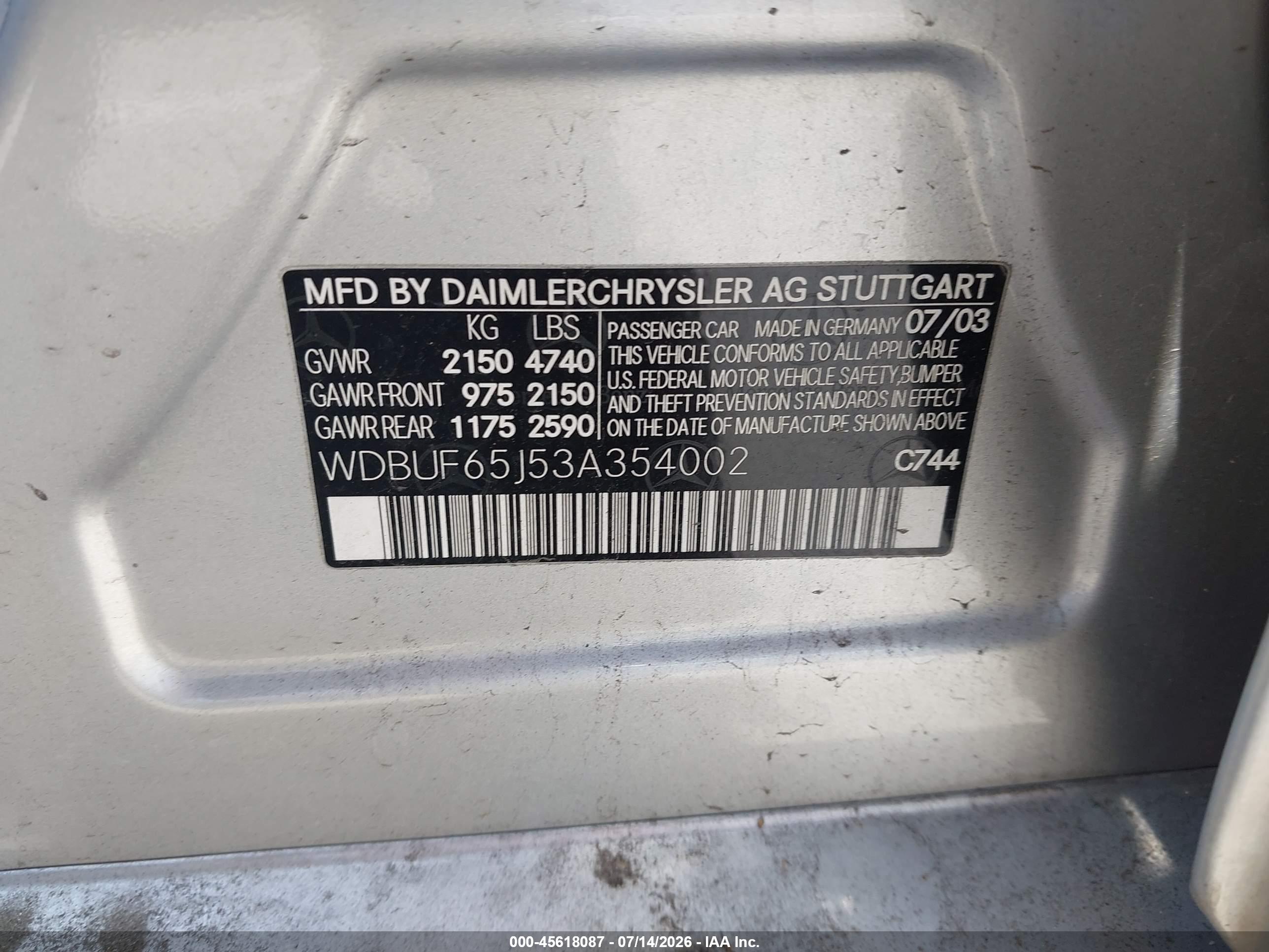 2003 MERCEDES-BENZ E 320 E320