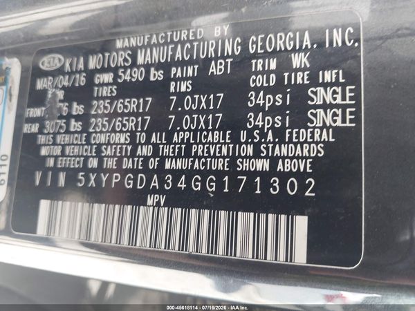 2016 KIA SORENTO 2.4L LX