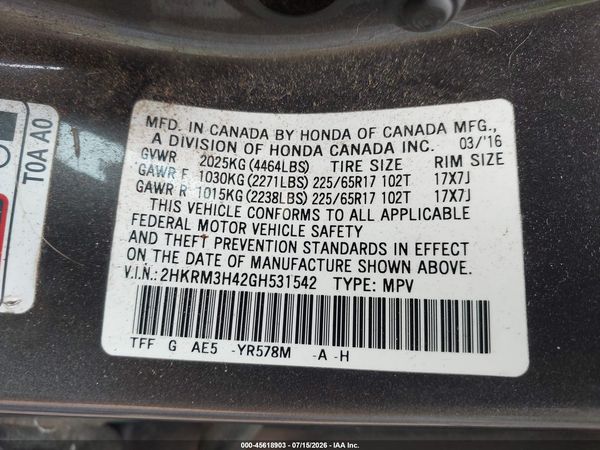 2016 HONDA CR-V SE