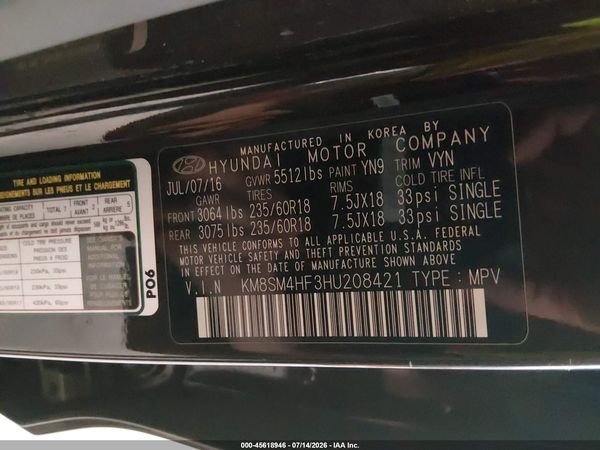 2017 HYUNDAI SANTA FE SE