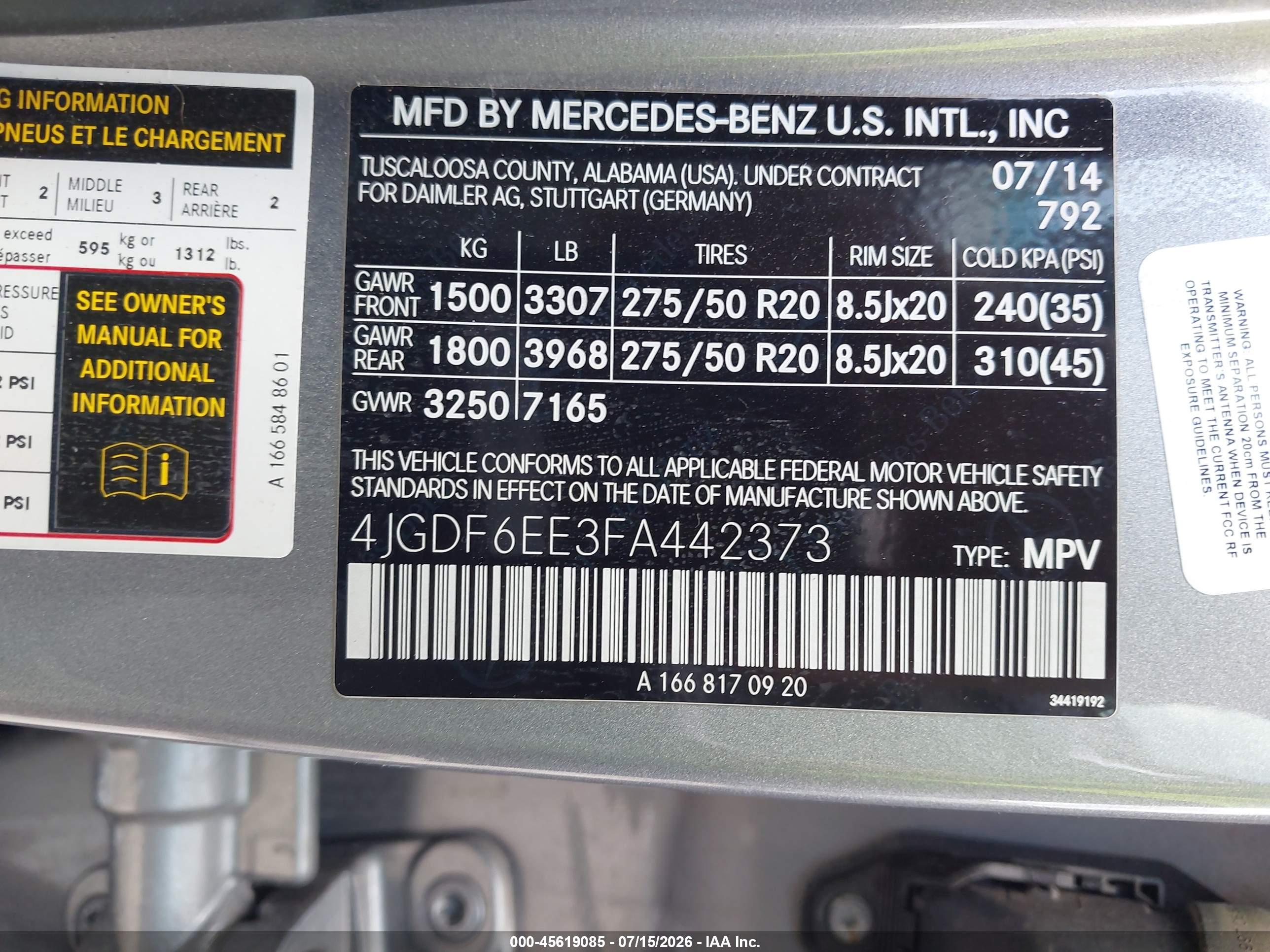 2015 MERCEDES-BENZ GL 450 4MATIC