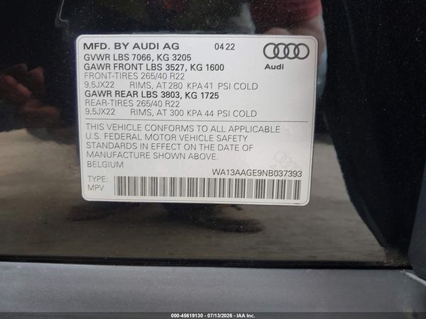 2022 AUDI E-TRON SPORTBACK PRESTIGE S LINE QUATTRO