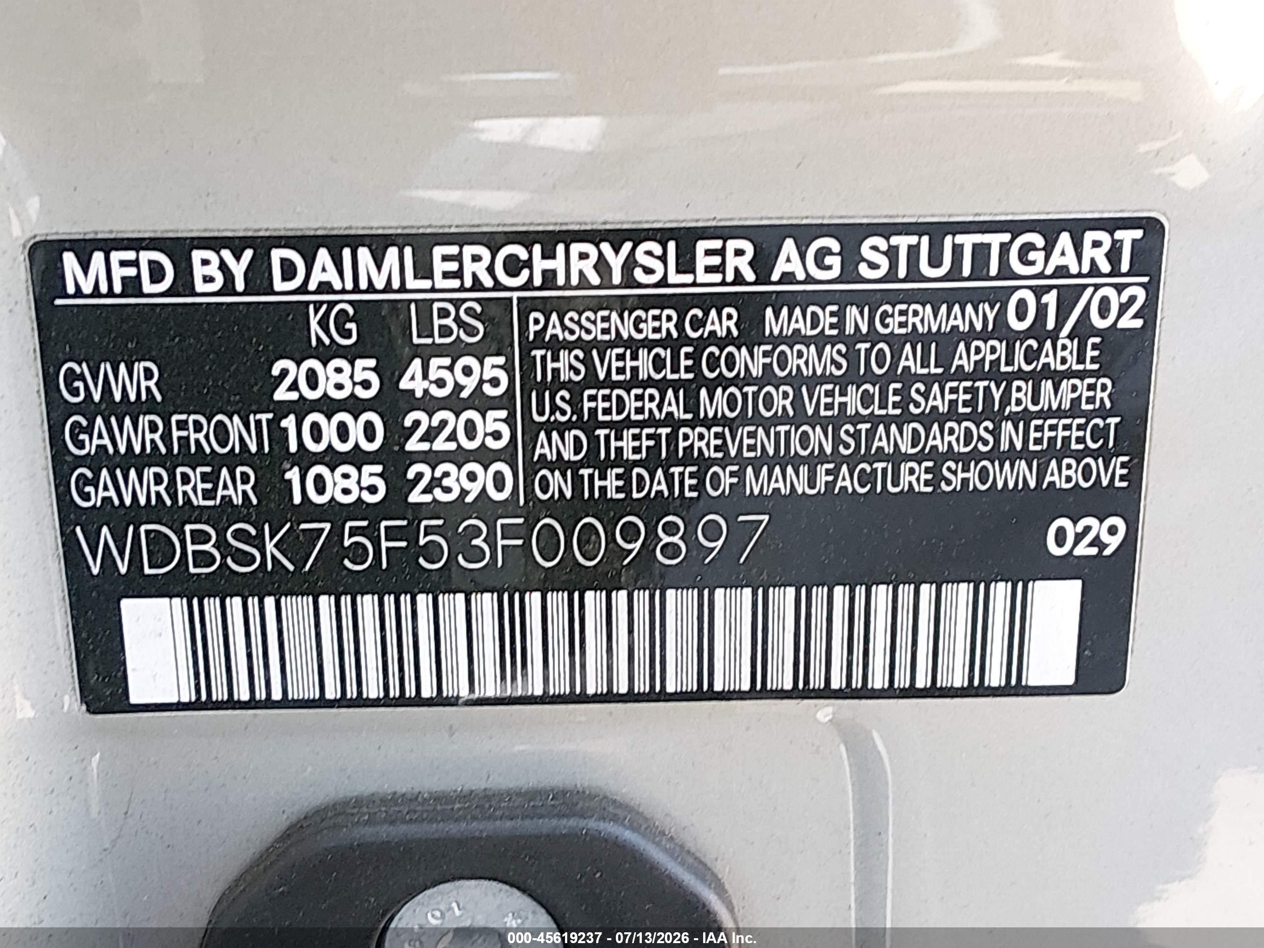 2003 MERCEDES-BENZ SL 500 SL500