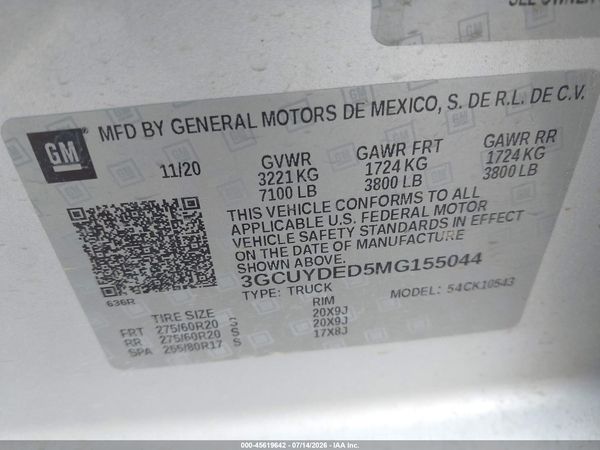 2021 CHEVROLET SILVERADO 1500 4WD  SHORT BED LT — I9
