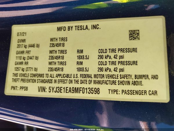2021 TESLA MODEL 3
