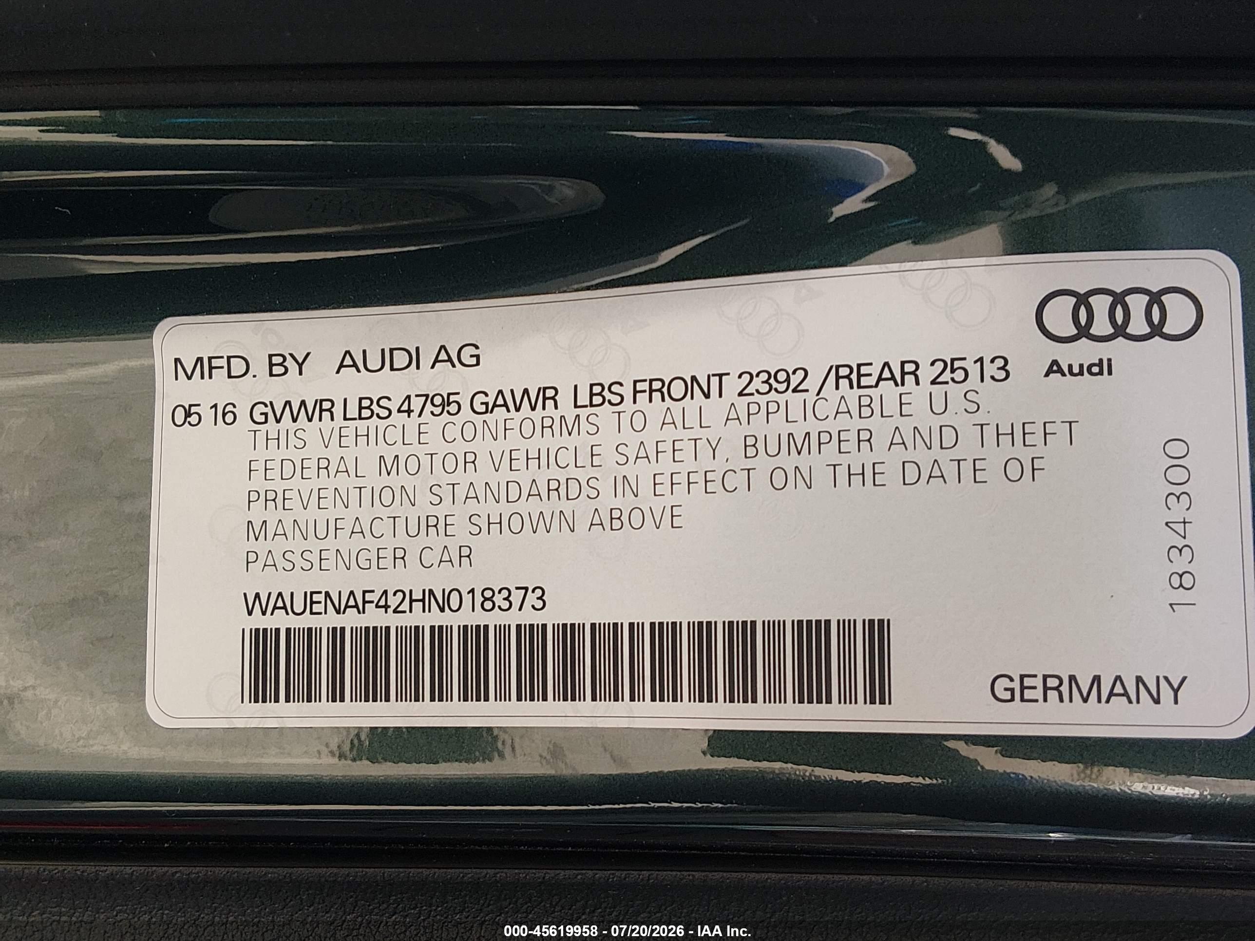 2017 AUDI A4 PREMIUM PLUS