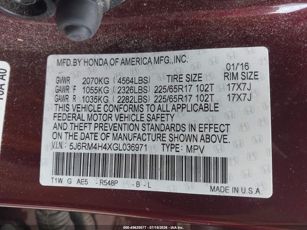 2016 HONDA CR-V SE