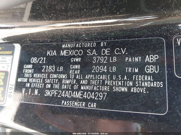 2021 KIA FORTE LXS