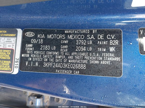 2019 KIA FORTE LXS