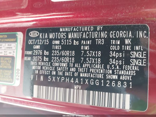 2016 KIA SORENTO 2.0T EX