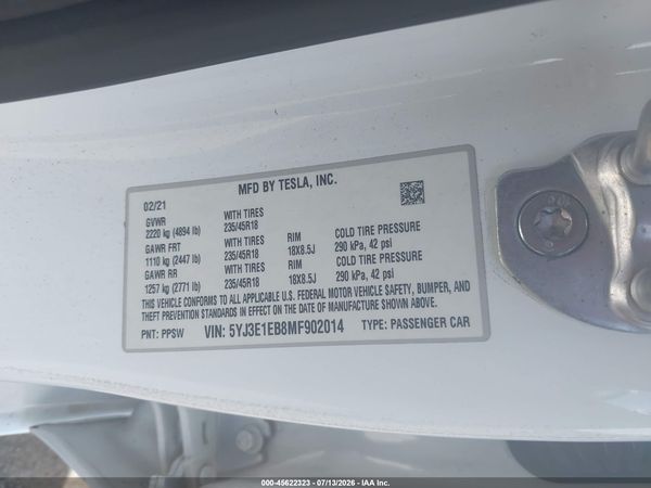 2021 TESLA MODEL 3