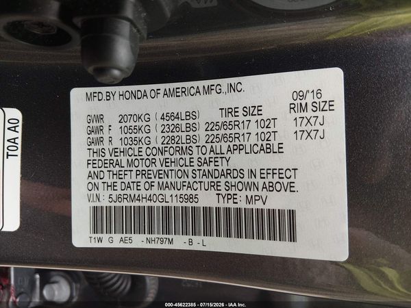 2016 HONDA CR-V SE
