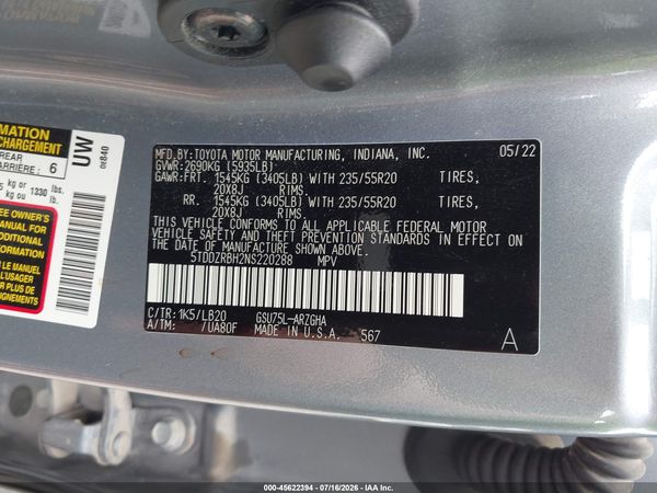 2022 TOYOTA HIGHLANDER LIMITED