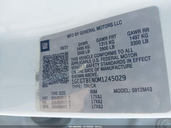 2021 CHEVROLET COLORADO WT — I9