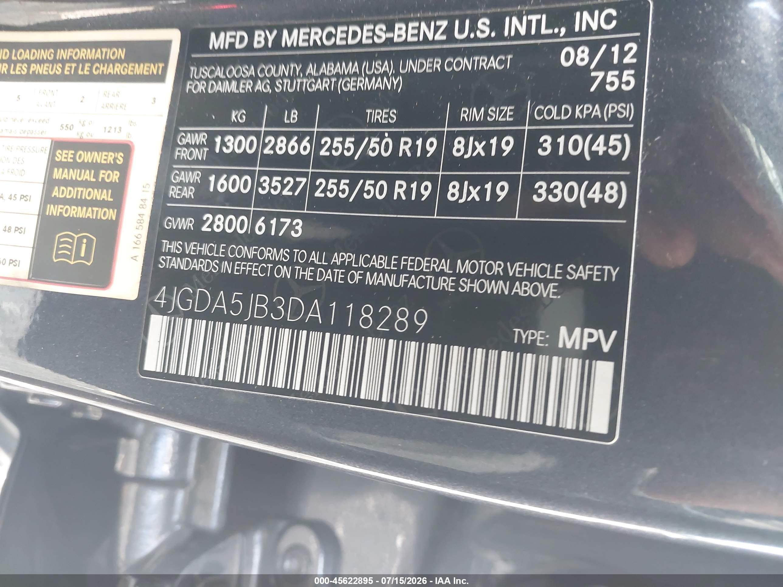 2013 MERCEDES-BENZ ML 350 ML350