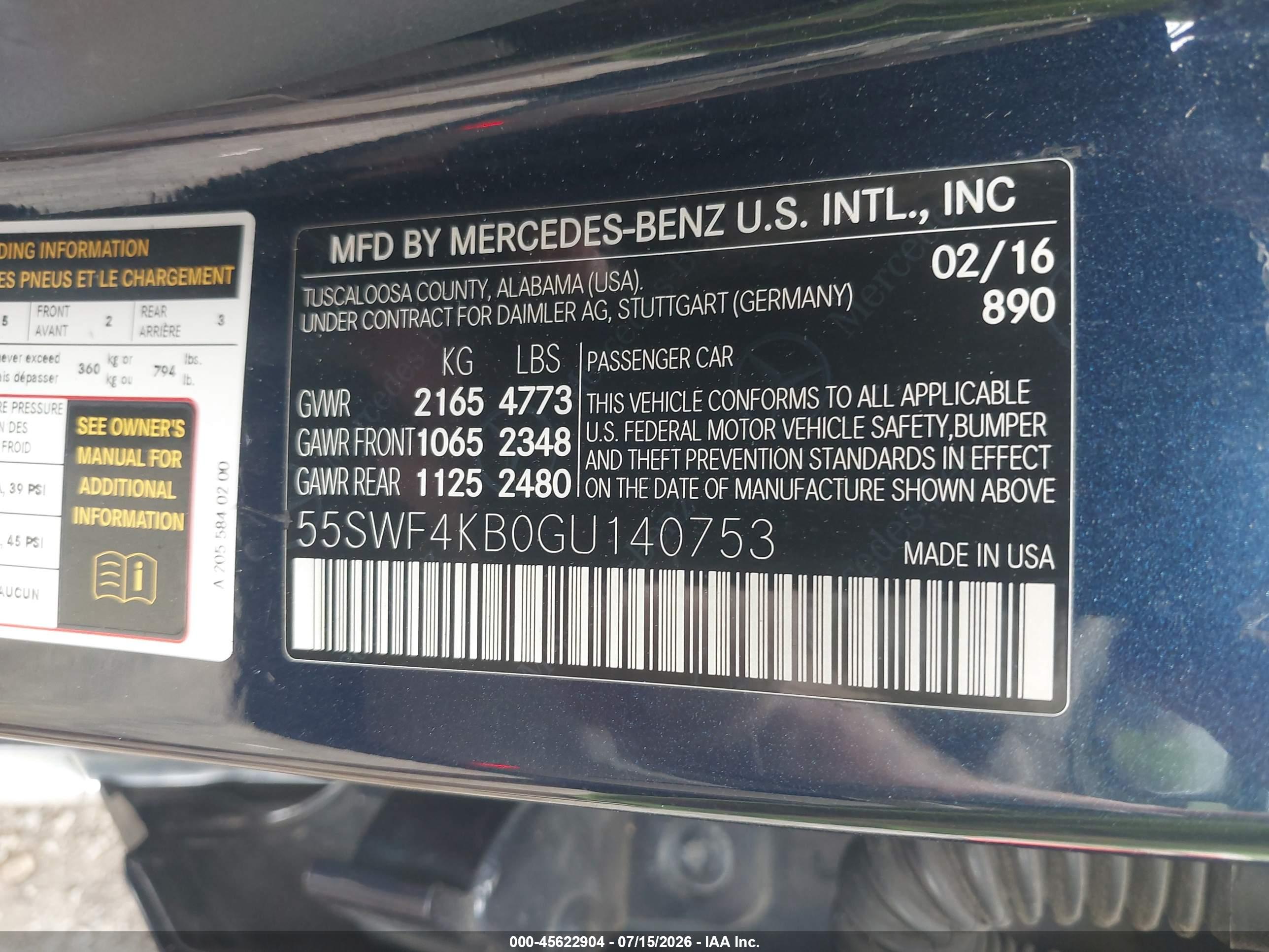 2016 MERCEDES-BENZ C 300 C300-4M