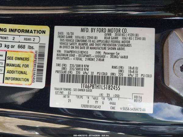 2020 FORD MUSTANG ECOBOOST FASTBACK
