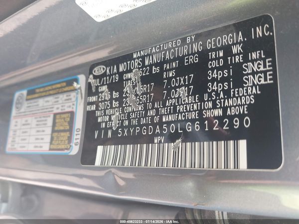 2020 KIA SORENTO 3.3L LX