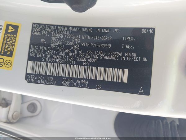 2016 TOYOTA HIGHLANDER XLE V6