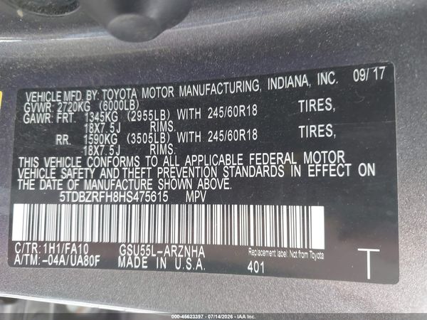 2017 TOYOTA HIGHLANDER LE PLUS