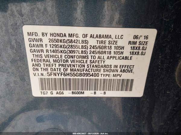 2016 HONDA PILOT EX-L