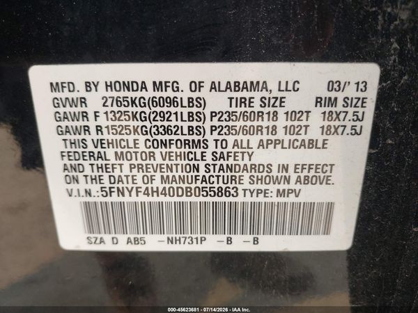 2013 HONDA PILOT EX