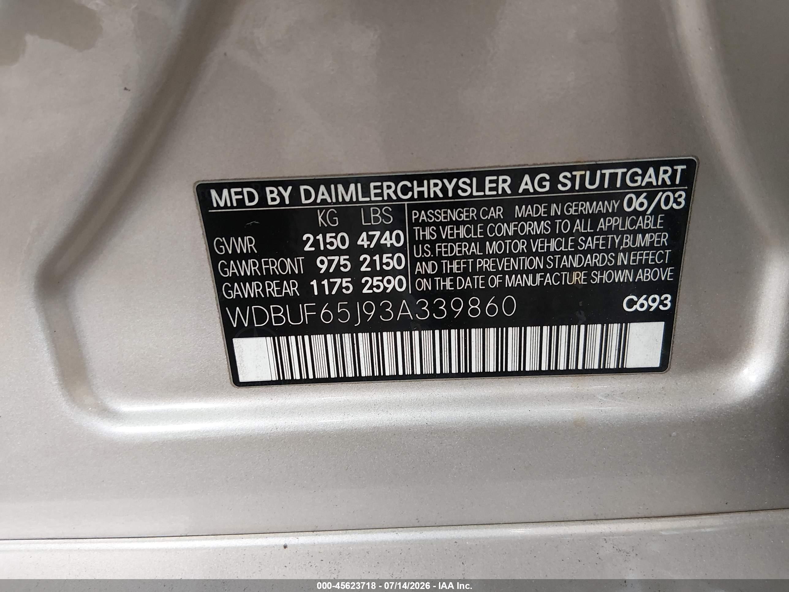 2003 MERCEDES-BENZ E 320 E320