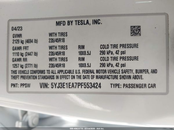 2023 TESLA MODEL 3 REAR-WHEEL DRIVE