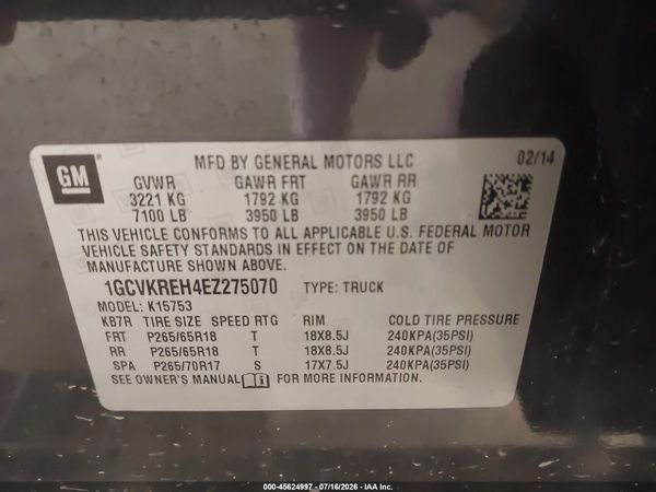 2014 CHEVROLET SILVERADO 1500 LT — I9