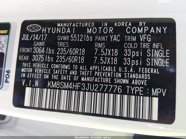 2018 HYUNDAI SANTA FE SE