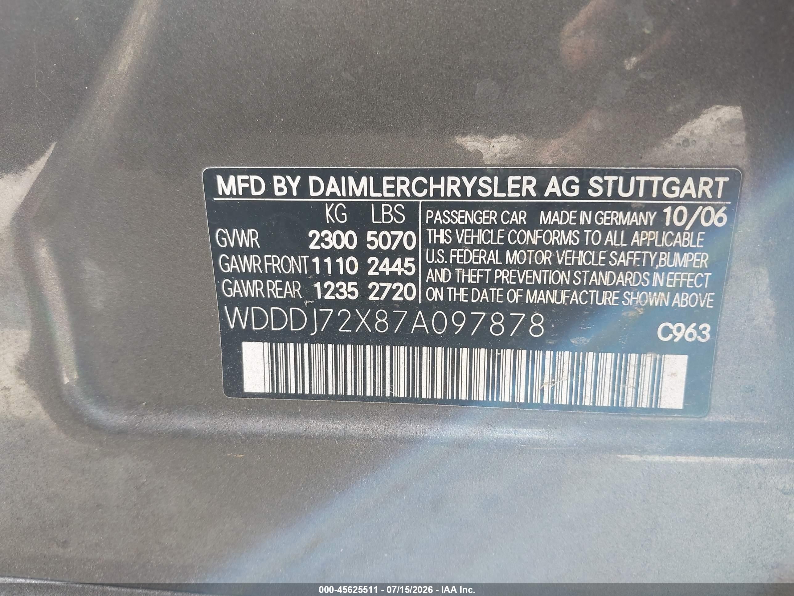 2007 MERCEDES-BENZ CLS 550 CLS550