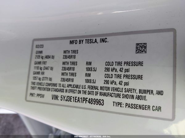 2023 TESLA MODEL 3 REAR-WHEEL DRIVE