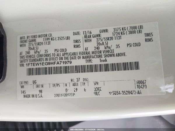 2017 FORD F-150 PLATINUM