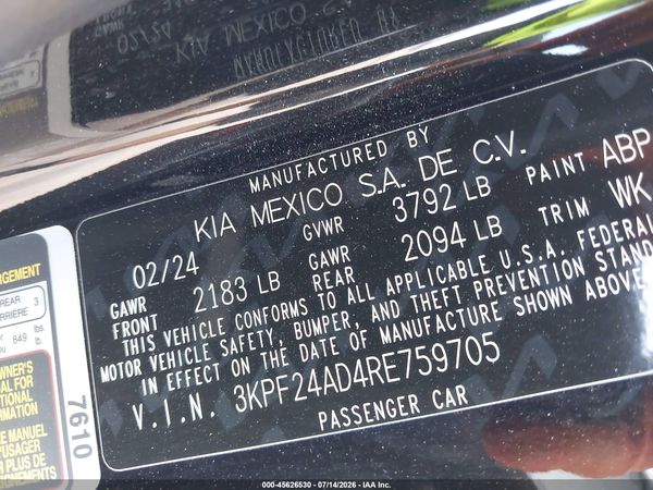 2024 KIA FORTE LXS