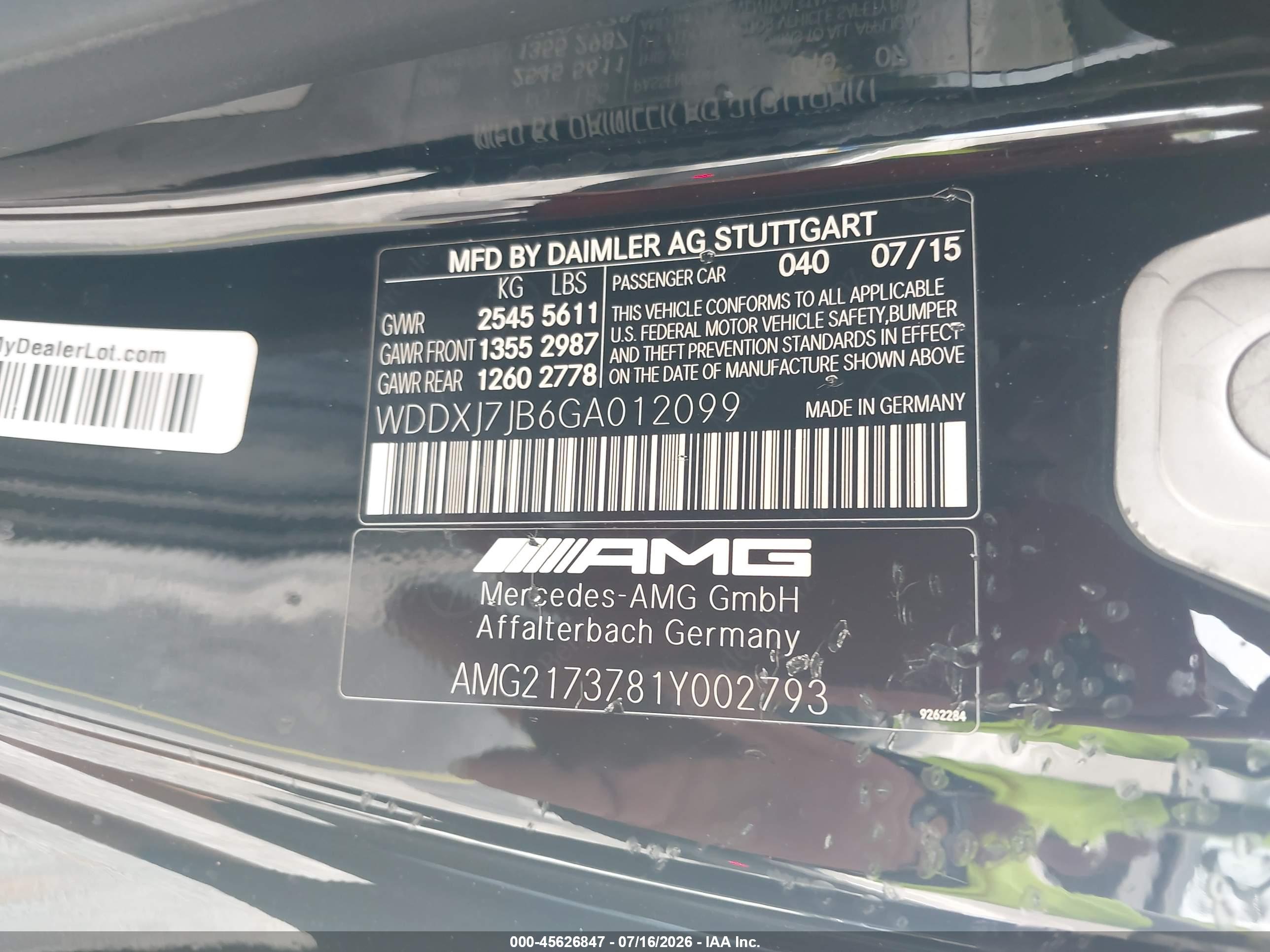 2016 MERCEDES-BENZ AMG S 63 4MATIC