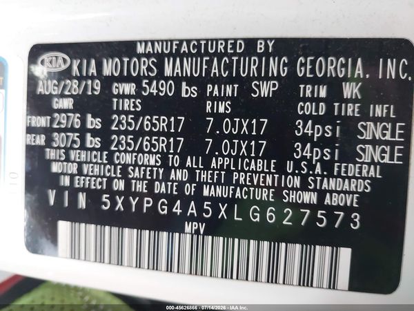 2020 KIA SORENTO 3.3L LX