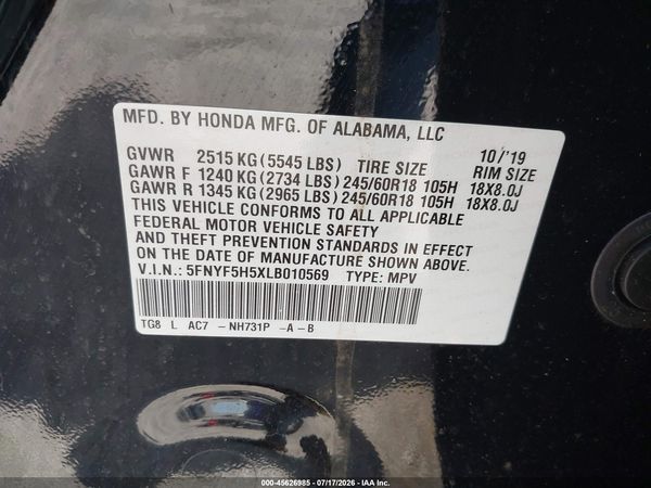 2020 HONDA PILOT 2WD EX-L