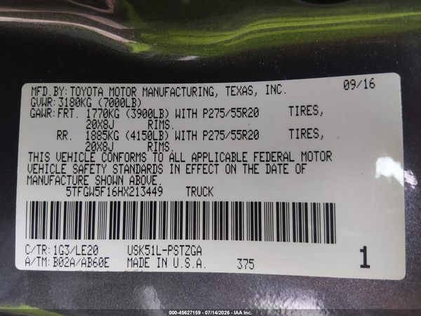 2017 TOYOTA TUNDRA PLATINUM 5.7L V8